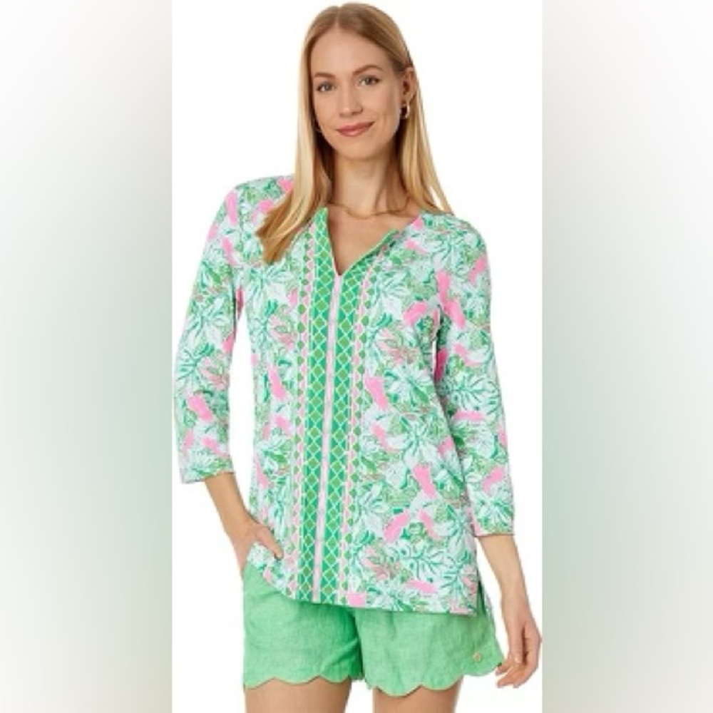 Lilly Pulitzer Karina Tunic Botanical Green Just Wing It, Medium - Picture 3 of 15